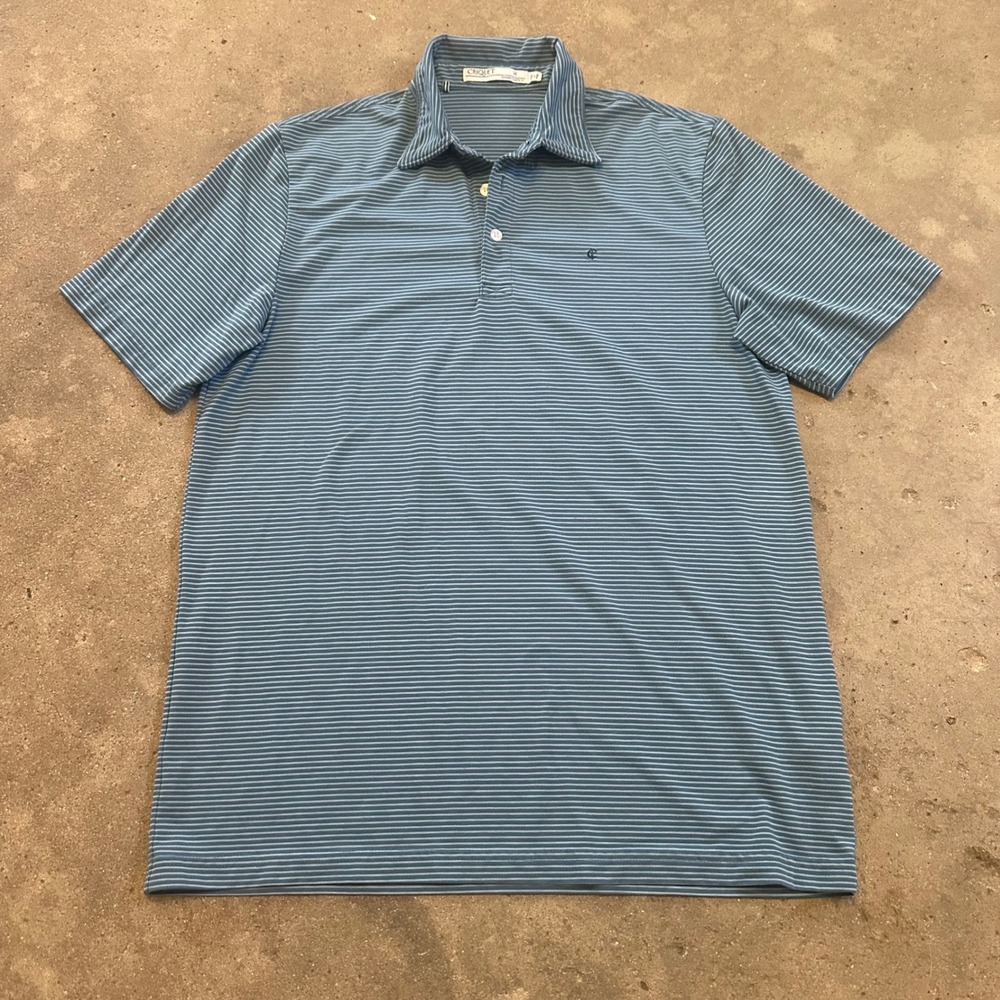 Criquet Polo Shirt Mens Medium Blue Striped Performance Pima Cotton Spandex
